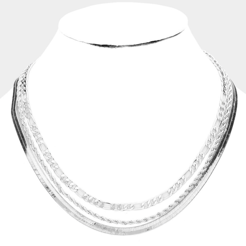 Silver Triple Layered Twisted Necklace Rope Chain Snake Simple Chic Casual Metal